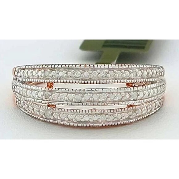 Genuine Diamond Band Ring .925 Sterling Silver (Rose Tone)
